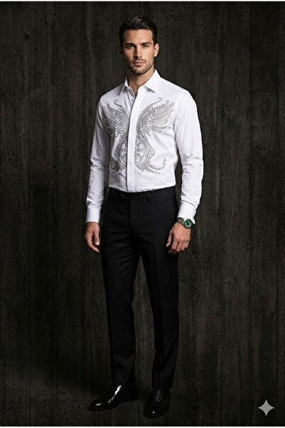 Plus Scorpion Elegant shirt with shiny decorative applications