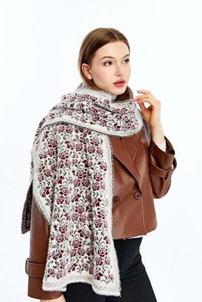 panşalço Special Beard Yarn Cashmere Textured Bouquet Model Knitwear Neck Sha...