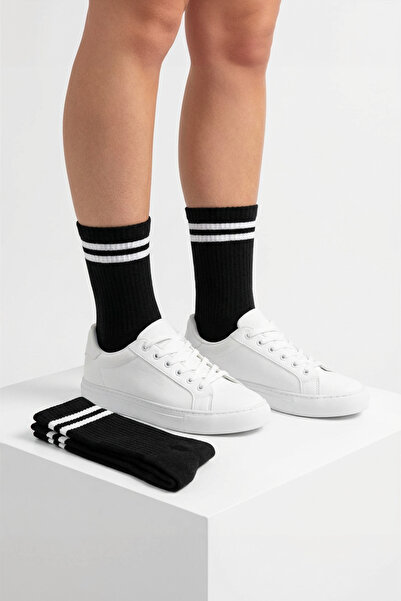 LYKOS 2 Pairs of Black Men's College Socks - Striped Retro Sock Set - Cotton ...