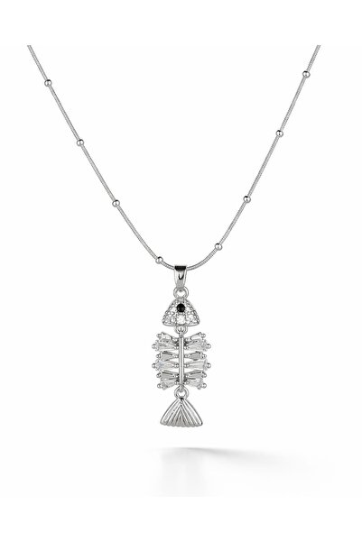 Portakal Esintisi قلادة نيريسا من الفولاذ على شكل سمكة مرصعة بحجر الزركون