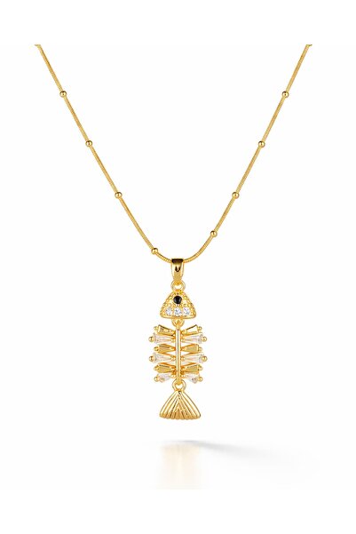 Portakal Esintisi قلادة نيريسا من الفولاذ على شكل سمكة مرصعة بحجر الزركون