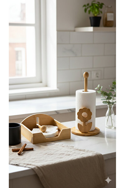 Dia Bamboo Paper Towel Holder & Bamboo Napkin Holder Ramadan Decor Napkin Set