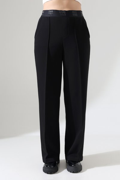 Major Women's Black Color Elastic Waist Wide Leg Palazzo Trousers
