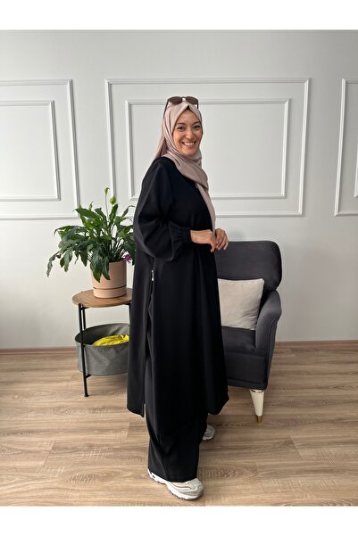 Morana tasarım Fermuarlı tunik pantolon tesettür takım - büyük beden mevcut