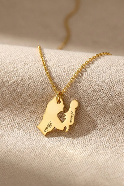 luvee Anne Bebek Kalp Kolye (Silüet) (925 Ayar Orijinal Gümüş Uç - Altın/Gümü...