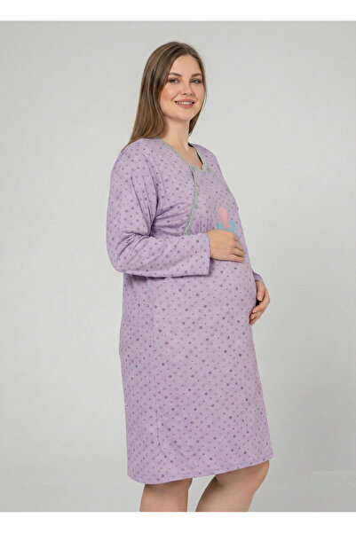 embody Cămașă de noapte maternă, bumbac, deschidere pentru alăptare, mov, măr...