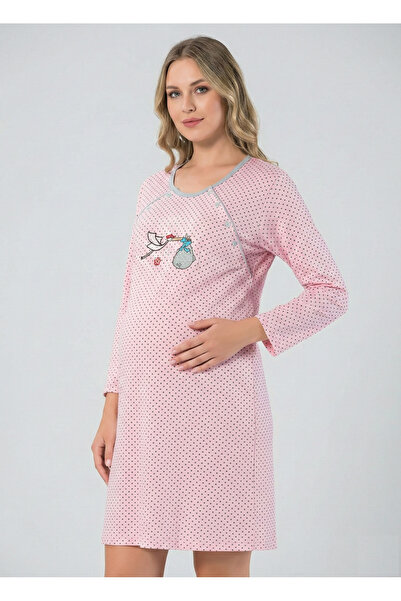 embody Cămașă de noapte maternitate bumbac, deschidere pentru alăptare roz/cu...