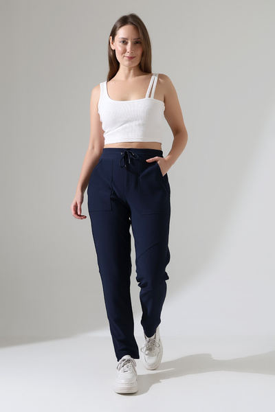 Major Women's Navy Blue Color Corded Ottoman Fabric Trousers