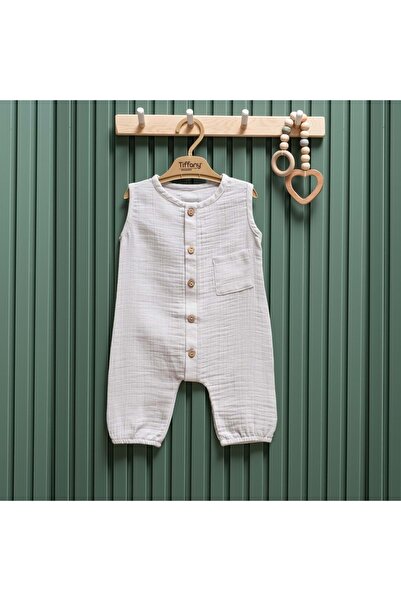 Tiffany Sleeveless Muslin Unisex Baby Jumpsuit Gray