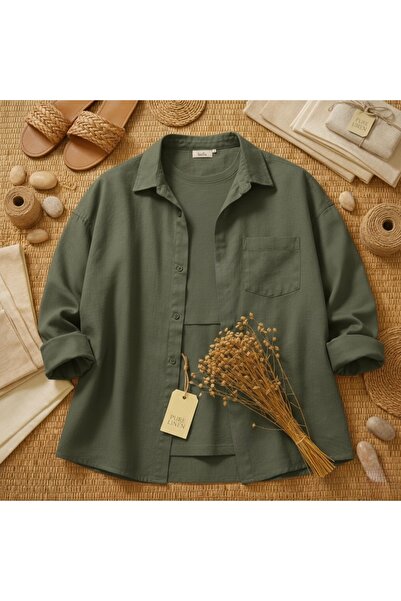 miremiran Doğal Keten Kumaş Oversize Salaş Kalıp Kadın Gömlek Rahat Kesim HAK...