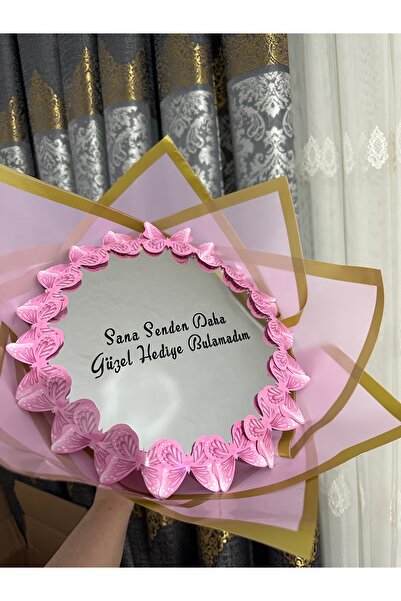 SATENCE STORE Aynalı Yazılı Kelebek Buketi-Pembe