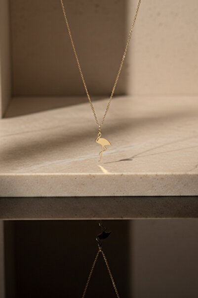 luvee Flamingo Kolye (925 Ayar Orijinal Gümüş Uç - Altın/Gümüş Kaplama Zincir)