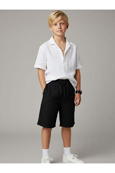 Zekids Αγορίστικο λινό σορτς με τσέπες και ελαστική μέση