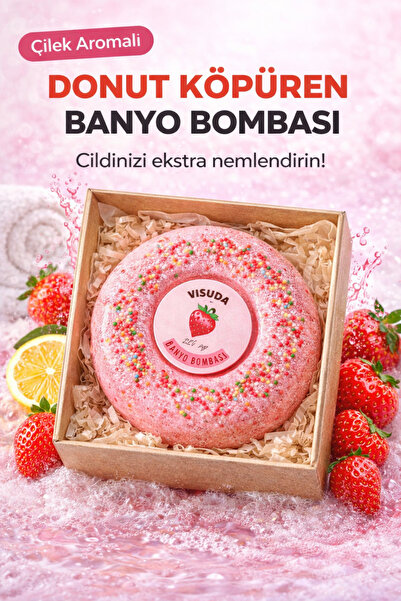 Çilek Aromalı 120 Gr / Donut Köpüren Banyo Topu , Nem Bombası