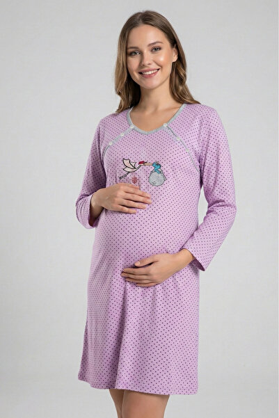 embody Cămașă de noapte maternă din bumbac, cu deschidere pentru alăptare, mo...
