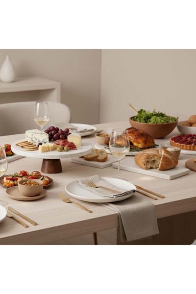 SIRÉ Studio Yuvarlak Mermer Ahşap Ayaklı Sunumluk Seti- SIRÉ Soft Stone Colle...