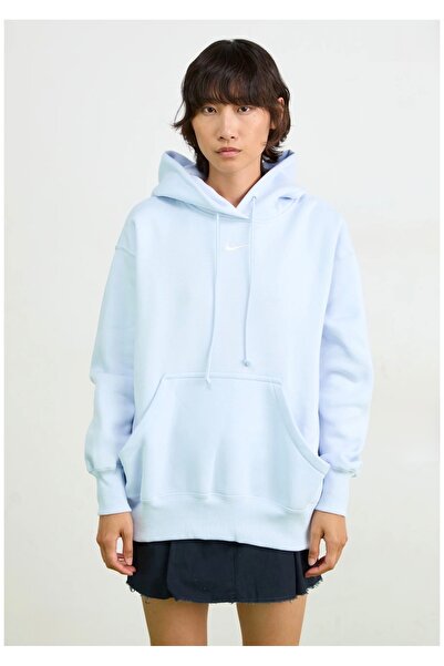 Nike Phoenix Fleece PO Hoodie Oversize Bol Kalıp Mavi Kadın Sweatshirt