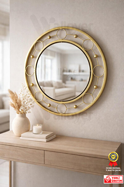 Wallover Design Luxera Exclusive Series Bej Metal Çerçeveli Duvar Aynası - Öz...