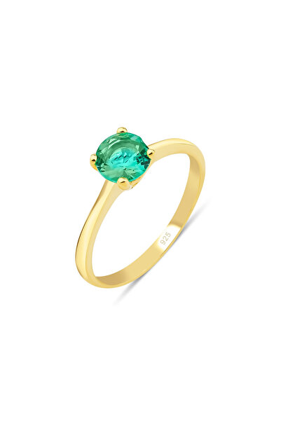 KLAZOJEWELRY 925 Ayar Gümüş Üzeri 18 Ayar Altın Kaplama Minimal Zümrüt Yeşili...