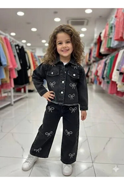 Kidmark Çocuk Modası Girl's Stoned Bowknot Denim Set