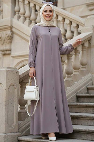 N.S NEVA STYLE Beige Hijab Ferace with Button Detail on Sleeves 45292Bej