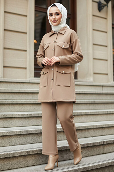 N.S NEVA STYLE Buttoned Mink Hijab Double Set 13323V