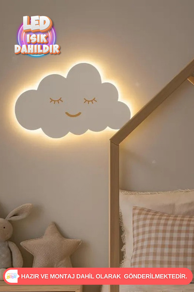 UmayBabyDekor 1 Adet Gülen Bulut Gece Lambası Bebek Çocuk Odası Duvar Dekoras...