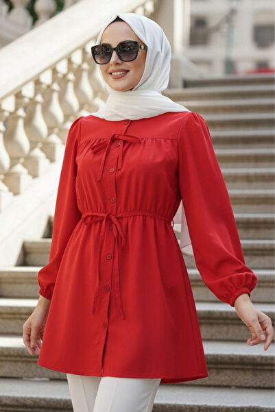 N.S NEVA STYLE Buttoned Red Hijab Tunic 20287K
