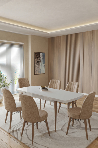 TOCE HOME Leva 80X130 Açılabilir Beyaz Masa Yemek Odası Takımı Mutfak Takımı ...