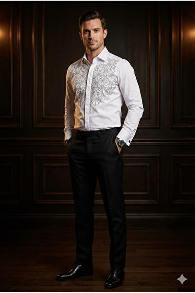 Plus Scorpion Elegant shirt with shiny decorative applications