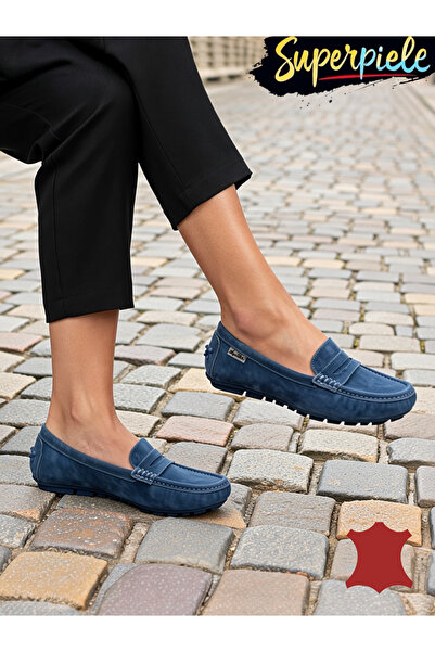 ANGEL BLUE Comfortable women's loafers made of genuine suede Leather with fle...