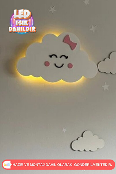 UmayBabyDekor 1 Adet Papyon Bulut Gece Lambası Bebek Çocuk Odası Duvar Dekora...