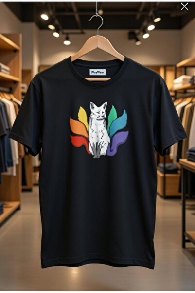 playwear Tricou unisex cu imprimeu colorat Rainbow Fox Design, cu potrivire l...