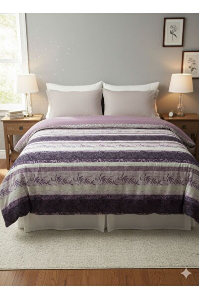 Home Single Bedding Set with Leaf Pattern in Cotton, Reversible (Fitted Sheet...