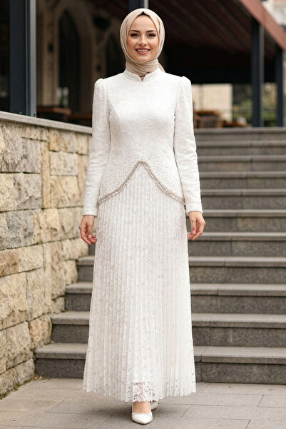 N.S NEVA STYLE Lace White Hijab Evening Dress 55591B