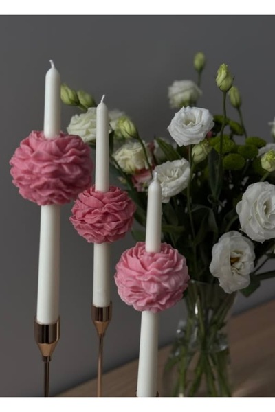 By Şirin Candle Şamdan Mumları Beyaz Mum Pembe Şakayık / Ev Hediyesi/Organiza...