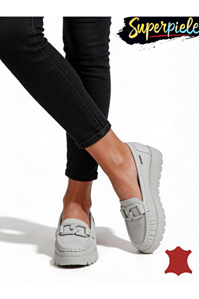 ANGEL BLUE WOMEN'S MOCCASINS MADE OF Genuine Leather WITH THICK SOLE AND BUCKLE