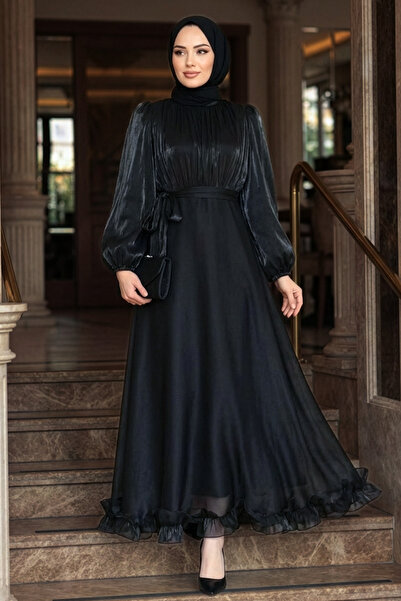 N.S NEVA STYLE Balloon Sleeve Black Hijab Evening Dress 6278S