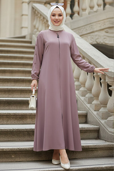 N.S NEVA STYLE Powder Hijab Ferace with Button Detail on Sleeves 45292Pd