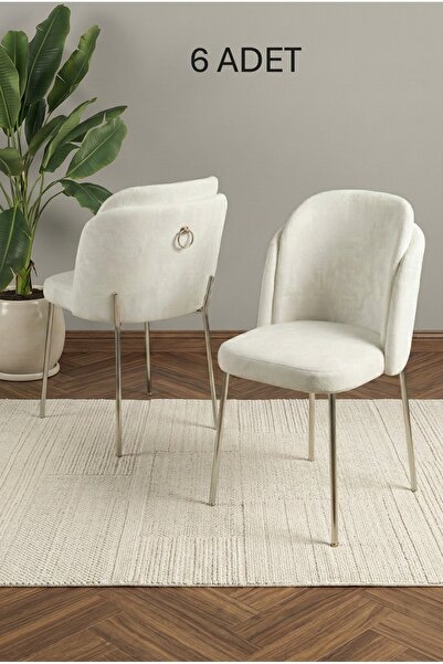 DEREN HOME Rigella Gümüş 6Adet Mutfak Salon Yemek Odası Sandalyesi Silinebili...