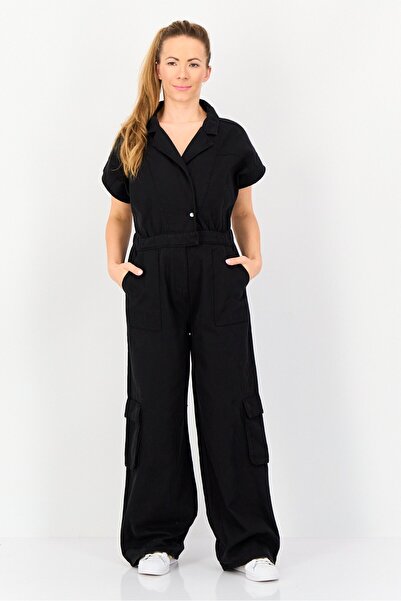 Don't Call Me Jennyfer Women Short Sleeves Plain Jumpsuit, Black