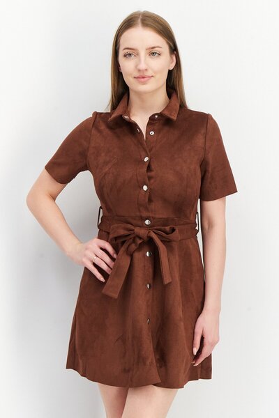 Don't Call Me Jennyfer Women Textured Belted Mini Dress, Brown