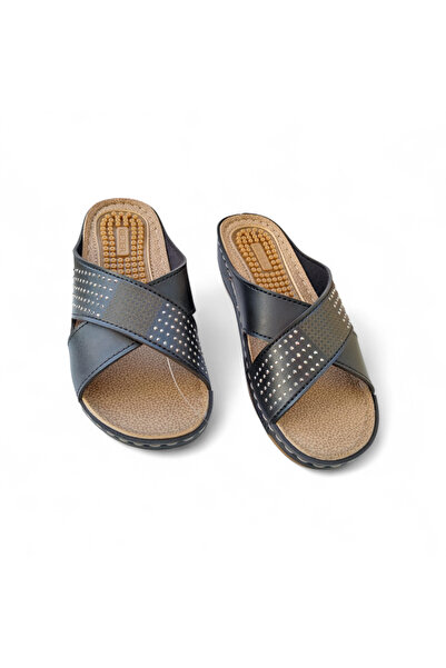 GEZER Md Textile Cross-Strap Velcro Heel Spur Slippers