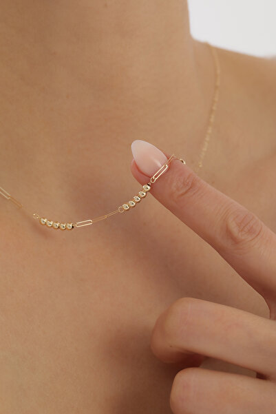 Kado Kuyumculuk 14 Ayar Altın Ataş Toplu Zincir Kolye + 4 cm Uzatmalı