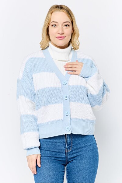 Don't Call Me Jennyfer Women V-Neck Stripe Cardigan, Multicolor