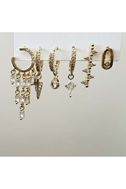 ACAR TAKI Set of 6 Bagette Stone, Hanging Earrings - Silver Color Acr9002