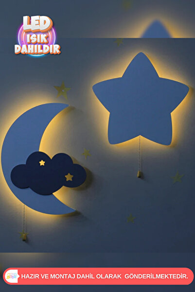 UmayBabyDekor 1 Adet Ay 1 Adet Yıldız Gece Lambası Bebek Çocuk Odası Duvar De...