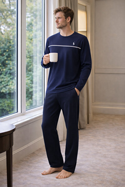 YUYİ Polo Republi̇ca 95% Cotton Long Sleeved Men's Pajama Set 3406