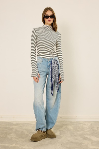 mavi limon Fermuarlı Bluz