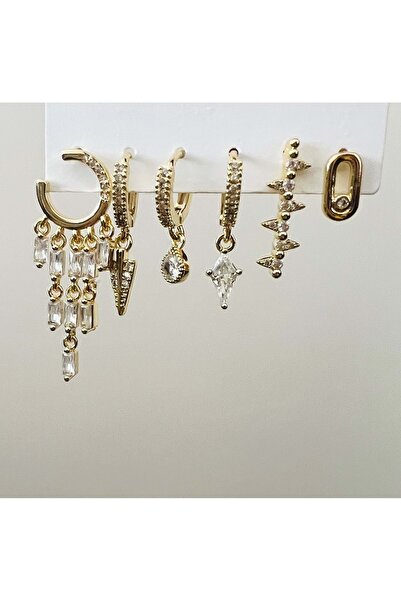 ACAR TAKI Set of 6 Bagette Stone, Hanging Earrings - Gold Color Acr9007